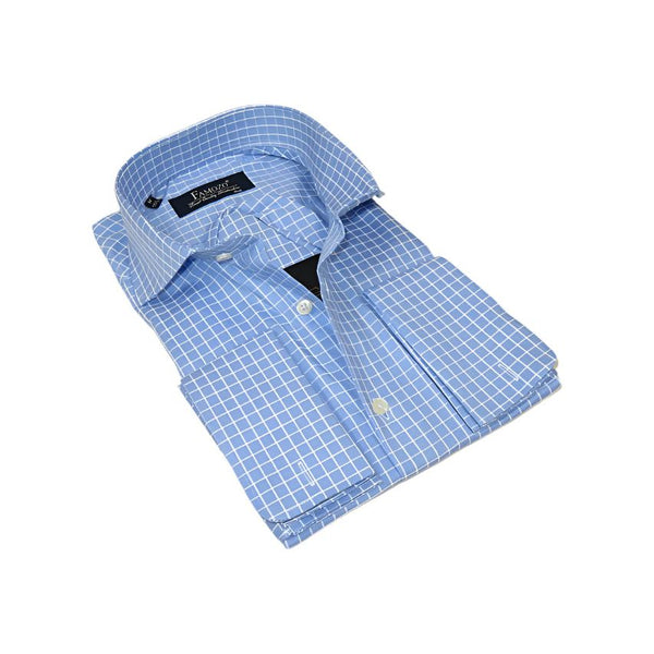 Men's Shirt FAMOZO Turkey 100% Cotton Cut-away Collar French Cuffs FA5 Blue