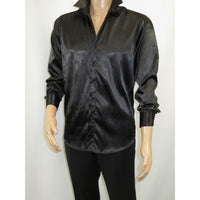 Men's Sports Shirt By Moderno Fancy Silky Satin Long Sleeves MJLS-143 Black