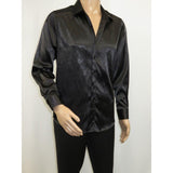 Men's Sports Shirt By Moderno Fancy Silky Satin Long Sleeves MJLS-143 Black