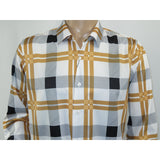 Men's Sports Shirt By Moderno Plaid Fancy Silky Long Sleeves MJLS-809 White