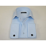 Men's Dress Shirt MARCUZZI Turkey 100% Soft Cotton French Cuffs Marc2 Blue