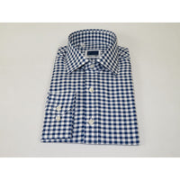 Men's Sports Dress Shirt MARCUZZI Turkey 100% Soft Cotton Marc9 Navy Checker