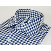 Men's Sports Dress Shirt MARCUZZI Turkey 100% Soft Cotton Marc9 Navy Checker