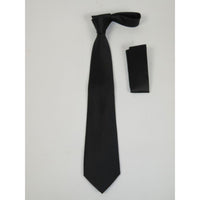 Men's Satin Tie Hankie Set J.Valintin Private Collection R63 Black Solid