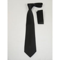 Men's Satin Tie Hankie Set J.Valintin Private Collection R63 Black Solid