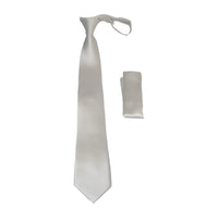 Mens Narrow Tie/Hankie Set Microfiber Silky Vito Rofolo VTR-91 Solid White