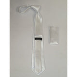 Mens Narrow Tie/Hankie Set Microfiber Silky Vito Rofolo VTR-91 Solid White