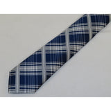 Mens Narrow Tie/Hankie Set Microfiber Silky Vito Rofolo VTR-92 Blue White Plaid