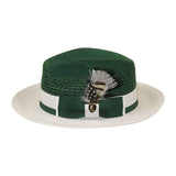 Men's Belvedere 2-Tone Straw Style Fedora Hat Snap Brim BD953 Emerald White