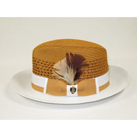 Men's Belvedere 2-Tone Straw Style Fedora Hat Snap Brim BD954 Gold/White