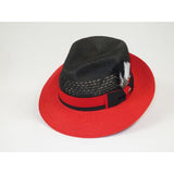 Men's Belvedere 2-Tone Straw Style Fedora Hat Snap Brim BD955 Black/Red