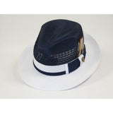 Men's Belvedere 2-Tone Straw Style Fedora Hat Snap Brim BD957 Navy White