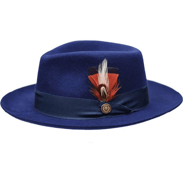 Bruno Capelo Hat Australian Wool Fedora Pinch Front Milan Snap Brim Mi501 Navy - J.Valintin Men's Wear Legend - Mi501 - Navy - S