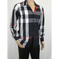 Men's Sports Shirt Clavi By Moderno Checker Plaid Long Sleeves CJLS-104 Black