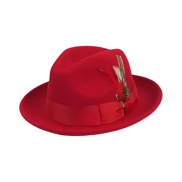 Men's Milani Wool Fedora Hat Soft Crushable Lined FD219 Fire Red