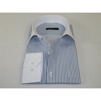 Men's Shirt MARCUZZI Turkey 100% Cotton Marc4 Navy Stripe White Collar and Cuffs