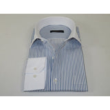 Men's Shirt MARCUZZI Turkey 100% Cotton Marc4 Navy Stripe White Collar and Cuffs