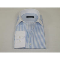 Men's Shirt MARCUZZI Turkey 100% Cotton Marc5 Blue Stripe White Collar and Cuffs