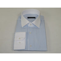 Men's Shirt MARCUZZI Turkey 100% Cotton Marc5 Blue Stripe White Collar and Cuffs