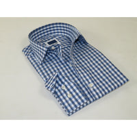 Men's Sports Dress Shirt MARCUZZI Turkey 100% Soft Cotton Marc7 Blue Checker