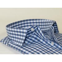 Men's Sports Dress Shirt MARCUZZI Turkey 100% Soft Cotton Marc7 Blue Checker