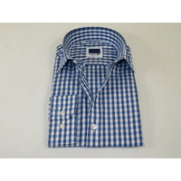 Men's Sports Dress Shirt MARCUZZI Turkey 100% Soft Cotton Marc7 Blue Checker