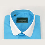 Men 100% Cotton Shirt CIERO MONTERO Turkey #STN 066 Teal/White Collar Slim Fit - J.Valintin Men's Wear Legend - 101043