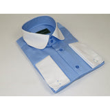 Men 100% Cotton Shirt CIERO MONTERO Turkey #STN 258 Blue/White Collar Slim Fit - J.Valintin Men's Wear Legend - 101047