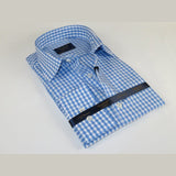 Men 100% Cotton Shirt Manschett Quesste Turkey Slim Fit 6012 - 02 Sky Blue Checker - J.Valintin Men's Wear Legend - 96879