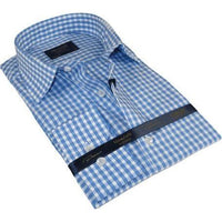 Men 100% Cotton Shirt Manschett Quesste Turkey Slim Fit 6012 - 02 Sky Blue Checker - J.Valintin Men's Wear Legend - 96879