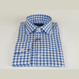 Men 100% Cotton Shirt Manschett Quesste Turkey Slim Fit 6012 - 05 Med Blue Checker - J.Valintin Men's Wear Legend - 96884