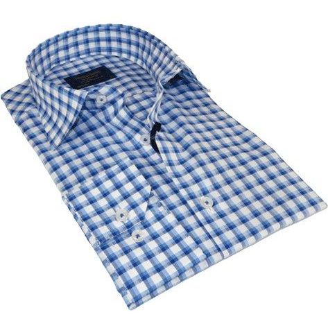 Men 100% Cotton Shirt Manschett Quesste Turkey Slim Fit 6012 - 05 Med Blue Checker - J.Valintin Men's Wear Legend - 96884