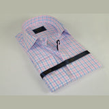 Men 100% Cotton Shirt Manschett Quesste Turkey Slim Fit 6019 - 01 Pink Checkers - J.Valintin Men's Wear Legend - 96889