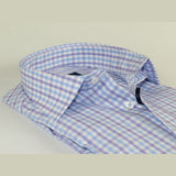 Men 100% Cotton Shirt Manschett Quesste Turkey Slim Fit 6019 - 02 Lilac Checkers - J.Valintin Men's Wear Legend - 96895