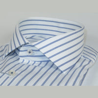 Men 100% Italian Cotton Shirt Non Iron SORRENTO Turkey 4730 White Blue Stripe - J.Valintin Men's Wear Legend - 98734