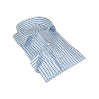 Men 100% Italian Cotton Shirt Non Iron SORRENTO Turkey 4730 White Blue Stripe - J.Valintin Men's Wear Legend - 98734