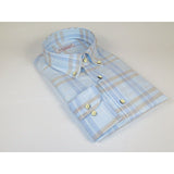 Men 100% Italian Cotton Shirt SORRENTO Turkey Button Down Window Pane 4893 Blue - J.Valintin Men's Wear Legend - 98730