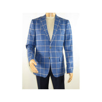 Men 100% Linen Sport Coat Plaid Design Jacket INSERCH Half Lined 561 Navy blue - J.Valintin Men's Wear Legend - 94094