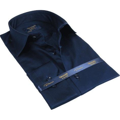 Men 100% Sateen Cotton Shirt Manschett Quesste Turkey Slim Fit 4010 - 07 Navy Blue - J.Valintin Men's Wear Legend - 96839