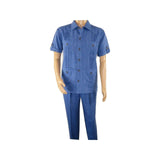 Men 2 pc Stacy Adams leisure suit guayabera traditional matching Set 2203 Blue - J.Valintin Men's Wear Legend - 96199