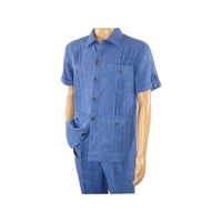 Men 2 pc Stacy Adams leisure suit guayabera traditional matching Set 2203 Blue - J.Valintin Men's Wear Legend - 96199