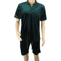 Men 2pc Stacy Adams leisure jogging suit Shorts Set Summer 3820 Green Velvet - J.Valintin Men's Wear Legend - 95335