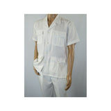 Men 2pc Stacy Adams leisure suit guayabera traditional matching Set 2201 White - J.Valintin Men's Wear Legend - 96209