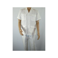 Men 2pc Stacy Adams leisure suit guayabera traditional matching Set 2201 White - J.Valintin Men's Wear Legend - 96209