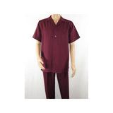 Men 2pc Walking Leisure Suit Short Sleeves By DREAMS 255 - 06 Solid Burgundy - J.Valintin Men's Wear Legend - 95872