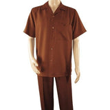 Men 2pc Walking Leisure Suit Short Sleeves By DREAMS 255 - 12 Solid Cognac - J.Valintin Men's Wear Legend - 95884