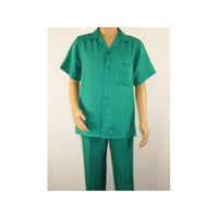 Men 2pc Walking Leisure Suit Short Sleeves By DREAMS 255 - 14 Solid Emerald green - J.Valintin Men's Wear Legend - 96114