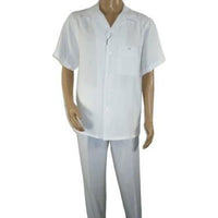 Men 2pc Walking Leisure Suit Short Sleeves By DREAMS 255 - 15 Solid White - J.Valintin Men's Wear Legend - 95891