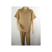 Men 2pc Walking Leisure Suit Short Sleeves By DREAMS 255 - 23 Solid Safari Tan - J.Valintin Men's Wear Legend - 95908