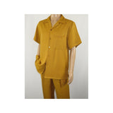 Men 2pc Walking Leisure Suit Short Sleeves By DREAMS 255 - 27 Solid Mustard - J.Valintin Men's Wear Legend - 95914